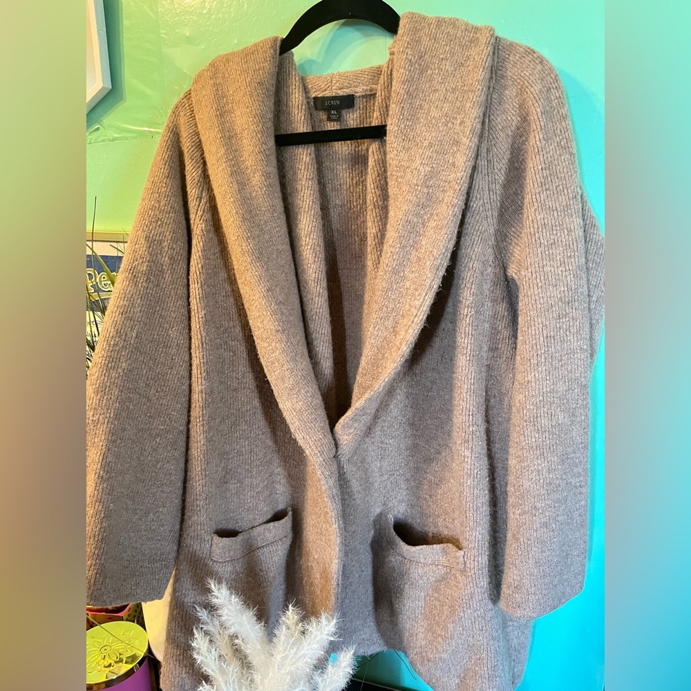 J.Crew Wool Alpaca Blend Open Front Cardigan Sweater XL | Camel Brown - Picture 3 of 14